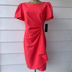Side Rouched Dress Bubble Sleeve By Andrew Marc In Watermelon Size 8 NWT